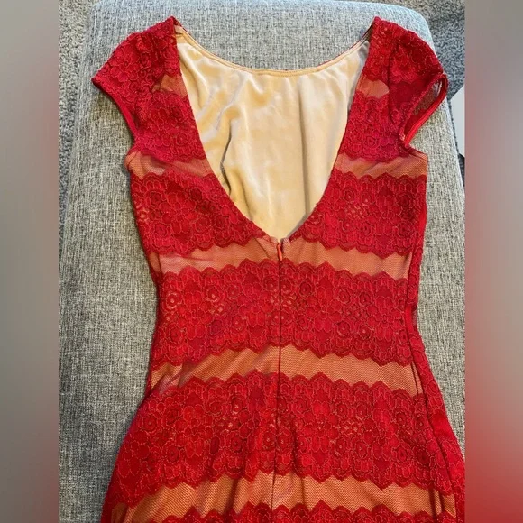 Red Lace Dress with Nude Slip - Picture 5 of 5